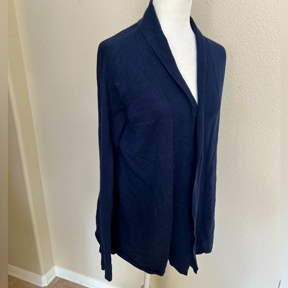 J. McLaughlin Med navy blue cotton blend open front cardigan sweater